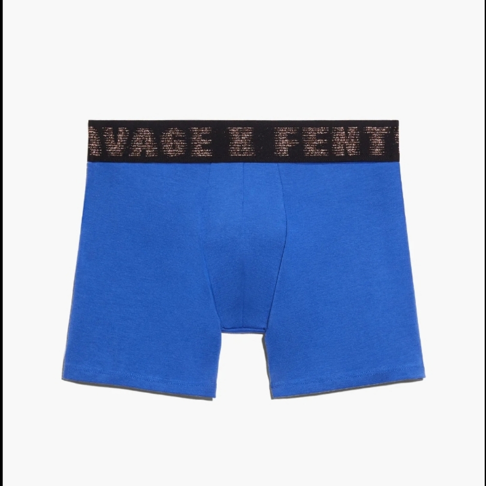 Savage X Boxer BriefsW/Lurex Logo Waist Band (Blue Cyber Caf/Gold)-L